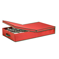 Honey-Can-Do Ornament Storage Box with Dividers, Red/Green