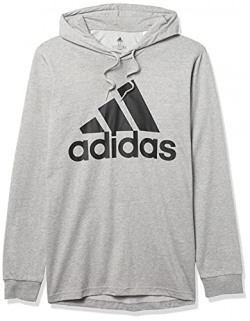 adidas Men's Essentials Logo Hoodie, Medium Grey Heather/Black, X-Small