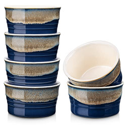 LOVECASA 6 oz Stoneware Ramekins, Oven Safe Souffle Dishes Creme Brulee Ramekins for Baking, Mini Bakeware Set Baking Cups Souffle Ramekins for Creme Brulee Puddings, Set of 6, 3.4 x 1.9 inches
