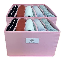 UPGRADED Large Size Wardrobe Clothes Organizer for Jeans ORGANIDY Storage Pant Organizer for Closet Jean Compartment Storage Box Folded Clothes Organizers 5Grids PINK 2Pack 11.81in *14.17in* 8.66in 