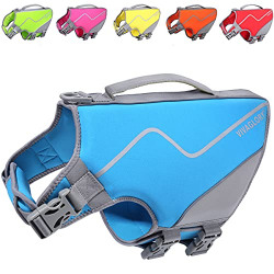 Vivaglory Medium Dog Life Vest, Skin-Friendly Neoprene Life Jacket for Dogs with Superior Buoyancy & Rescue Handle, Blue M
