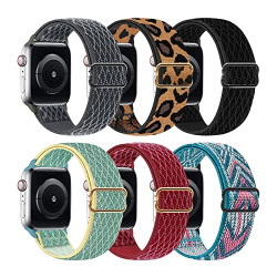 Nylon Solo Loop Bands Compatible with Apple Watch Band 38mm 40mm 41mm, Women Men Stretchy Wristbands Adjustable Braided Sport Elastics Strap for iWatch Series 7/6/5/4/3/2/1/SE, 6 Pack