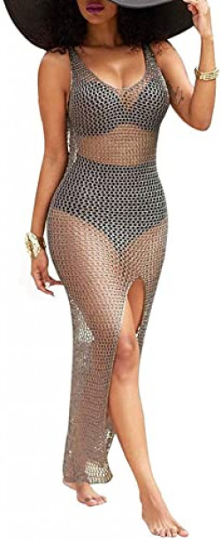 vunahzma Swimsuit Casual Cover Ups Sexy See Through Sheer Short Dresses for SwimwearGold M