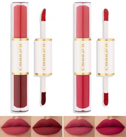 Matte Liquid Lipstick, Dual Ended Lip Gloss,Moisturizing Velvet Lipstick,Long-Lasting Wear High Pigmented Not Fade Waterproof Lip Gloss Women Makeup 4 clours (#3//#1)