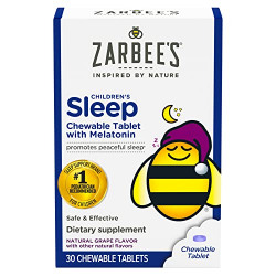 Zarbee's Kids 1mg Melatonin Chewable Tablet, Drug-Free & Effective Sleep Supplement, Easy to Take Natural Grape Flavor Tablets for Children Ages 3 and Up, 30 Count