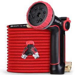 Expandable Garden Hose 75FT, 10 Function High-Pressure Nozzle, Super Durable 3750D, 3/4  Solid Brass Connectors Spray Nozzle, 2-Way Splitter,No-Kink Lightweight for Watering & Washing