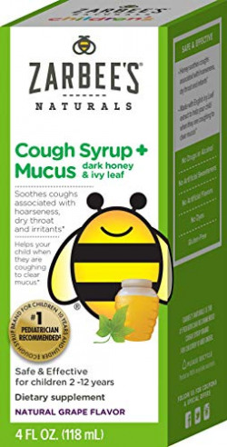 Zarbee's Children's Cough Syrup + Mucus with Dark Honey, Vitamin C, Zinc & Ivy Leaf Extract, Drug & Alcohol-Free, Grape Flavor, 4Fl Oz