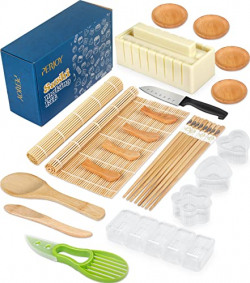 23pcs Sushi Making Kit, Perjoy Sushi Kit with Sushi Mat,Sushi Roller, Sushi Maker, 2pcs Sushi Rolling Mats, Bamboo Sushi Rolling Mat, DIY Sushi Set with Onigiri Mold, Sushi Making Kit for Beginners