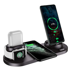 Wireless Charging Station, TZONOO 6 in 1 Fast Charging Stand for Multiple Devices, Apple Watch Series 6/SE/5/4/3/2, AirPods Pro, iPhone 13/13 Pro/12/12 Pro/11 Series/XS Max/XR/XS/X/8/8 Plus(Black)