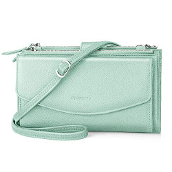 nuoku RFID Wallet Women Travel Double Zip Wristlet Purse Crossbody Clutch with 2 Straps