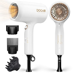 Professional Ionic Hair Dryer with Diffuser, DOOAIR 1875W Blow Dryer, Ionic Hair Dryer with Diffuser, Travel Hair Dryer, Constant Temperature Hair Care (White)