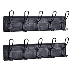 Rustic Coat Rack - Wall Mounted Solid Pine Wood 17  Entryway Coat Hooks - Rustic Hooks for Hanging Coats,Jacket,Clothes,Hats (2 Item Five Hooks, Black with Black Hooks)