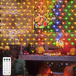 Battery Operated Net Lights Outdoor Mesh Lights, 100 LED Dual Color Changing Net Bush Lights 5Ft x 5Ft Green Wire Net Lights with Remote for Garden Shrub Bush Fence Decor (Warm White & Multicolor)