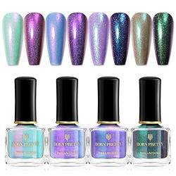 BORN PRETTY Shell Nail Polish Glitter Pearl Nail Polish Set Polarized Glimmer Shiny Shimmer Glitter Nail Polish Varnish 4 Bottles Nail Art Manicure Set