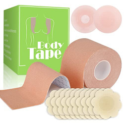 Udaily Boob Tape Boobytape for Breast Lift,2.5inch Wide Body Tape for A-E Cup,Bob Tape for Large Breast,Kinesiology Tape with 1 Pair Silicone Breast Petals for Chest Support
