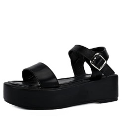 READYSALTED Women's Chunky Platform Sandals in Open Toe Ankle Strap Buckle, Black(RS-WIN1-BK,US5)
