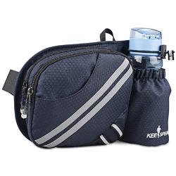 Hiking Fanny Pack, KEESPENCE Waist Bag with Water Bottle Holder for Men Women Outdoors Walking Running, Dog Fanny Pack, Fit iPhone 12 Pro/ 6.7'' Large Smartphones (Blue)