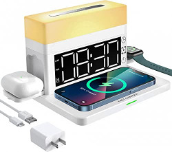 Wireless Charger 5 in 1, GAOHANG 18W Fast Wireless Charging Station with Alarm Clock and Night Light, Wireless Charging Stand for iPhone 13/12/11/Pro/SE/XS/XR/X/8Plus/8/Samsung Galaxy/iwatch/AirPods