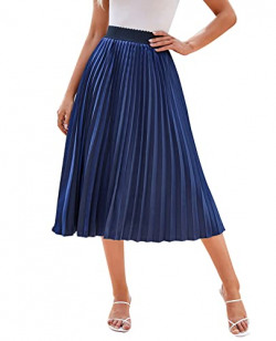 MINTLIMIT Women's Pleated Midi Skirt Metallic Shiny Shimmer Accordion A Line Skirts