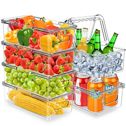 Refrigerator Organizer Bins Stackable, Large Pantry Organization And Storage,Clear Plastic Storage Organizer Bins for Kitchen,Fridge,Cabinets,Freezer,Fridge Organizer BPA Free