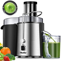 Mueller Juicer Ultra Power, Easy Clean Extractor Press Centrifugal Juicing Machine, Wide 3  Feed Chute for Whole Fruit Vegetable, Anti-drip, Large, Silver
