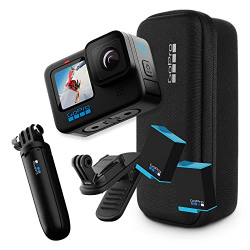 GoPro HERO10 Black Accessory Bundle - Includes HERO10 Black Camera, Shorty (Mini Extension Pole + Grip), Magnetic Swivel Clip, Rechargeable Batteries (2 Total), and Camera Case