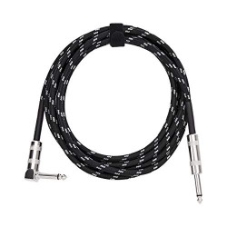 Amazon Basics 1/4 Inch Tweed Cloth Jacket Right-Angle Instrument Cable - 10 Foot (Black & Gray)