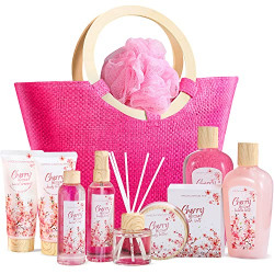 Spa Gift Baskets for Women, Bath Gifts for Women -11pcs Cherry Blossom Spa Gift Sets with Shower Gel, Body Lotion, Reed Diffuser, Relaxing Gift Basket for Women, Holiday Gift for Birthday Anniversary