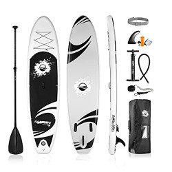 SereneLife Inflatable Stand Up Paddle Board (6 Inches Thick) with Premium SUP Accessories & Carry Bag | Wide Stance, Bottom Fin for Paddling, Surf Control, Non-Slip Deck | Youth & Adult Standing Boat