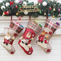 SNOWDECOR Christmas Stockings 3 Pack 18''with Snowflake Santa Snowman Reindeer 3D Hanging Ornament Xmas Tree Party Decoration Holiday Decor