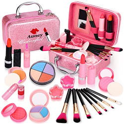 Auney 21Pcs Makeup for Girls Kids Makeup Kit Girl Real Pretend Play Makeup Toy for Toddler Washable Makeup Set for Girl Play Game Halloween Christmas Birthday Party