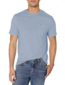 Tommy Hilfiger Men's Big & Tall Essential Short Sleeve Cotton Crewneck Pocket T-Shirt, Malaga Blue Heather, Large Big Tall