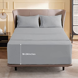 Bedsure Deep Pocket Queen Sheets Set - Air Mattress Sheets with 18 to 24 inch Deep Pocket, Microfiber Soft Breathable Moisture Wicking Bedding Sheets & Pillowcases, Light Grey, 4 Piece