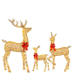 3 PCS Lighted Christmas Deer Ornament Decoration Xmas Reindeer Decor with Led Lights Luminous Holiday Ornaments Gifts
