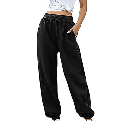 Angxiwan Women Sweatpants, Lounge Cotton Joggers Pants Solid Color High Waisted Trousers with Pockets