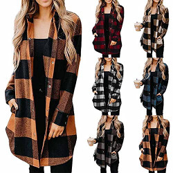 Fangren Plaid Jackets for Women Casual Long Sleeve Flannel Shirt Button Down Fashion Shacket Jacket Lightweight Coats