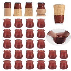 24 PCS Chair Leg Floor Protectors with Felt Bottom|Round&Square Silicone Chair Leg Covers for Mute Furniture Moving|Elastic Chair Leg Caps to Prevent Scratches. (Mohogany Red, Medium)1