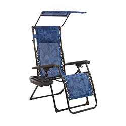 Bliss Hammocks GFC-430BF-C 26  Wide Zero Gravity w/Canopy Sun-Shade, Drink Tray & Pillow, Foldable, Outdoor, Lawn, Patio, Adjustable Lounge Chair, Weather & Resistant, 300 Lbs Capacity, Blue Flower
