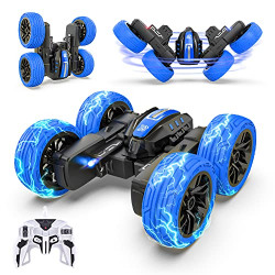 BEZGAR Remote Control Car - Double Sided Mini RC Stunt Car, 360 Flips Rotating RC Cars with LED Lights, 2.4Ghz Indoor/Outdoor All Terrain Rechargeable Electric Toy Cars Gifts for Boys Kids and Adults