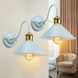WuliFun Teal Blue Wall Sconces Set of Two, Vintage Wall Lighting Sconces, Industrial Wall Sconces, Modern Bathroom Light Fixtures, E26 Gooseneck Wall Sconces Lighting for Bedroom Hallway