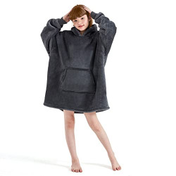 Touchat Wearable Blanket Hoodie, Oversized Sherpa Blanket Sweatshirt with Hood Pocket and Sleeves, Super Soft Warm Plush Hooded Blanket for Kids, One Size Fits All (Grey)