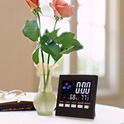 Freesa Digital Alarm Clock with LCD Weather Display Temperature Humidity Screen Snooze Alarm Electronic Time Management Reminder