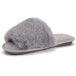Women's Slippers Furry Faux Fur Cozy Memory Foam House Shoes Soft Comfy Flat Slide Sandals Indoor Outdoor