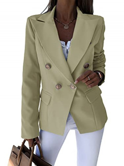 Cnkwei Womens Casual Blazers Long Sleeve Lapel Collar Buttons Work Office Jacket Green