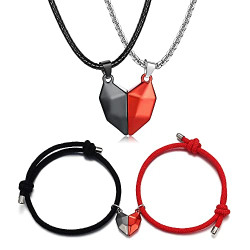 THUNARAZ Two Souls One Heart Matching Necklaces Bracelets for Couples Creative Wishing Stone Necklaces Pandent Braided Rope Bracelets Mutual Attraction Friendship Couples Jewelry
