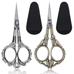 2pcs Vintage Stainless Steel Cuticle Precision Embroidery Scissors Beauty Grooming for Nail, Facial Hair, Eyebrow, Eyelash, Nose Hair, Moustache, Manicure Crochet Threading Tool
