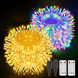 Selarlyt 2 Pack 1000 LED Christmas Lights Outdoor, Warm & Multi-Color Tree Lights with 8 Lighting Modes + 4 Voice-Controlled, Waterproof Decorative Lights for Christmas Tree, Wedding, Party