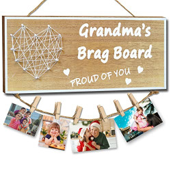 Christmas Grandma Gifts Picture Frame, Grandmas Brag Board Birthday Gifts for Grandma from Granddaughter Son, Grandkids Photo Holder Nana Gifts Grandmother Hanging Photo Display Christmas Card Holder