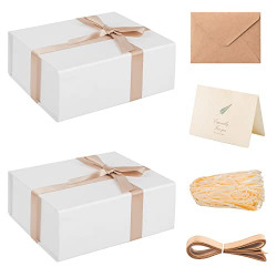 LIFELUM Christmas White Gift Boxes 2 Pack 8 x 7 x 3 inch Gift Boxes with Magnetic Lid Bridesmaid Proposal Box Sturdy Gift Box for Presents with Ribbon for Wedding Valentine's Christmas Birthdays Gift Packging