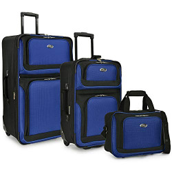 U.S. Traveler New Yorker Lightweight Softside Expandable Travel Rolling Luggage Set, Blue Dobby, 3-Piece (15/21/29)